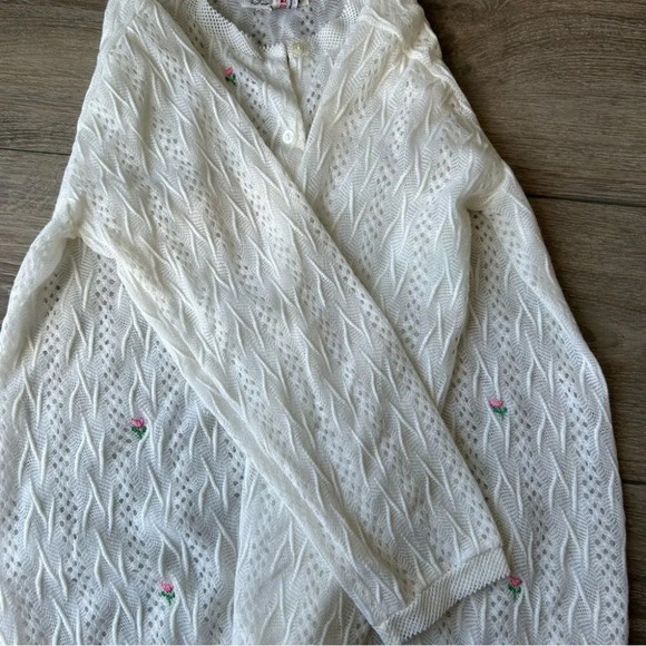 Vintage Barbra Sue Floral Embroidery Crochet Lightweight Cardigan - Picture 9 of 14